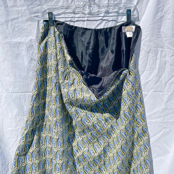 Green and Blue Abstract Paisley Design on Midi Length Fit and Flare Skirt - Picture 4 of 4